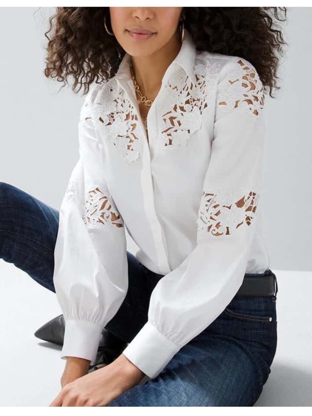 WHBM WHITE EMBROIDERED POPLIN SHIRT